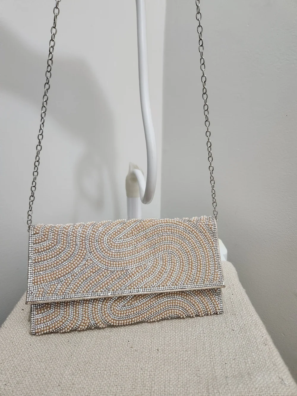 Pearl Embellished Clutch Bag in Champagne and Silver - Picture 10 of 10